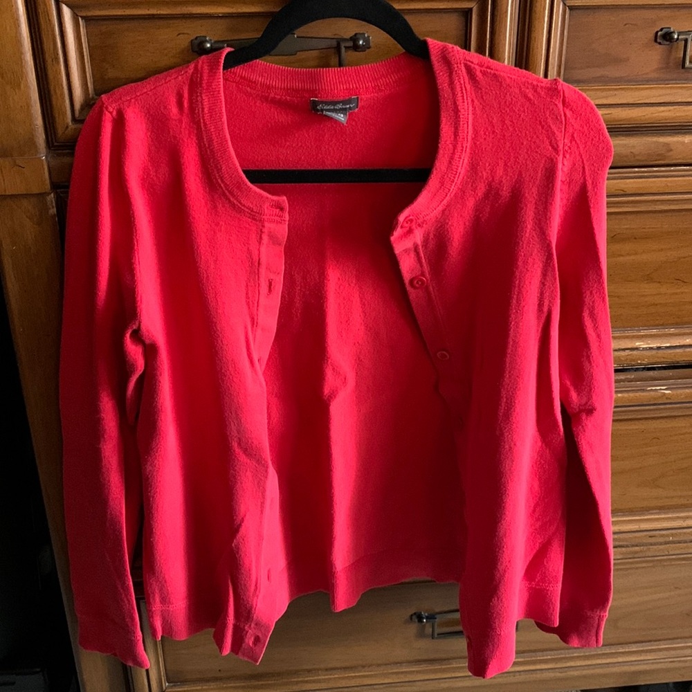 Red cardigan